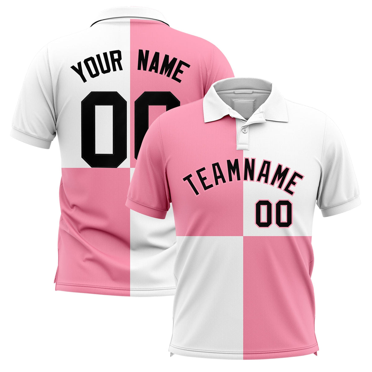 Custom Light Pink White Four Squares Design Performance Polo Shirt