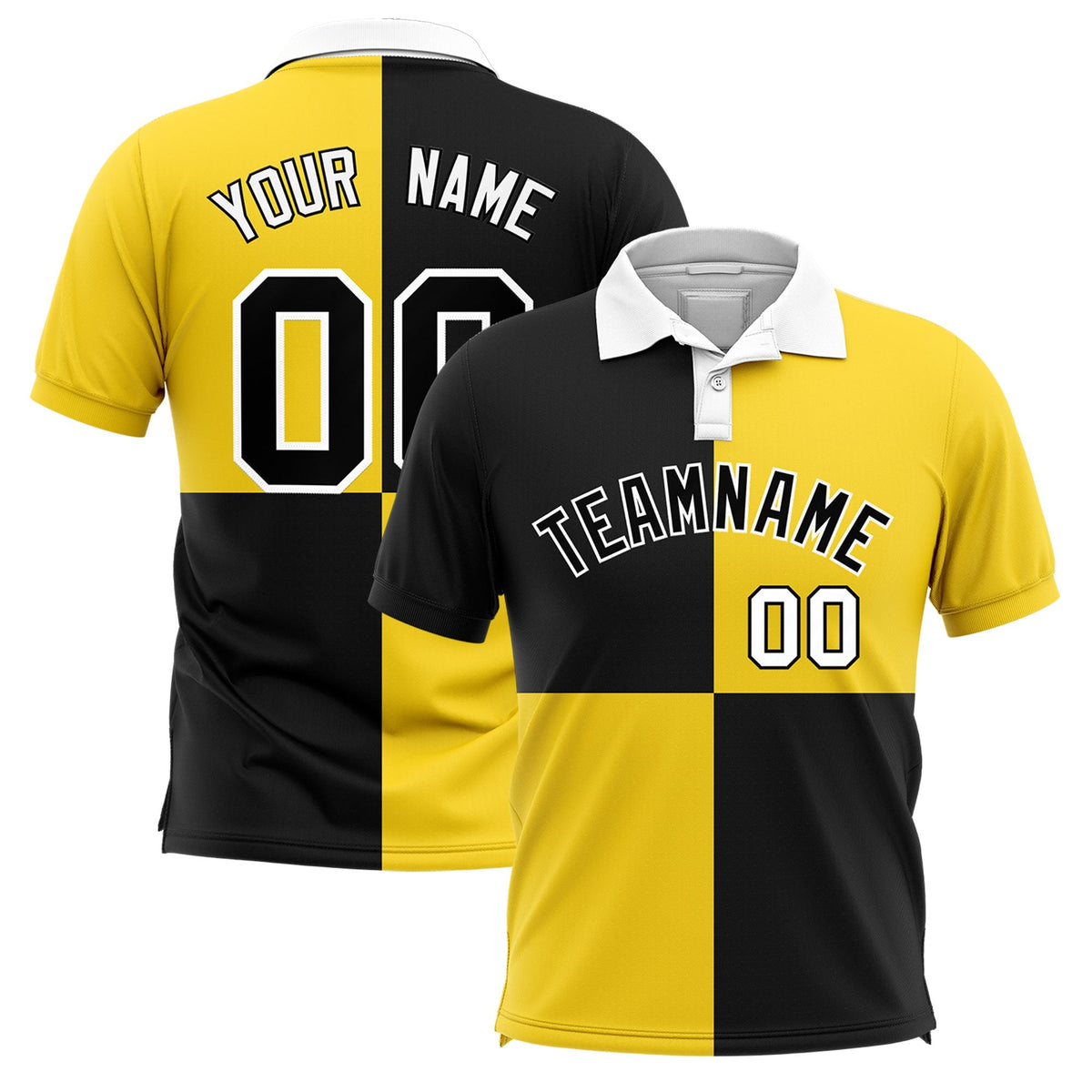 Custom Black Gold Four Squares Design Performance Polo Shirt