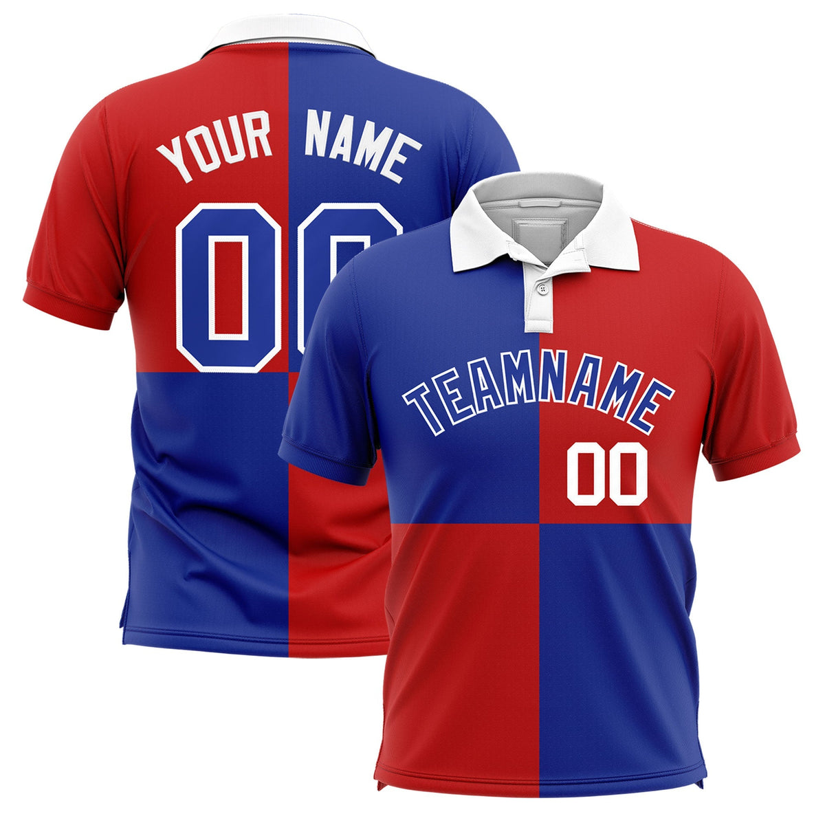 Custom Royal Red Four Squares Design Performance Polo Shirt