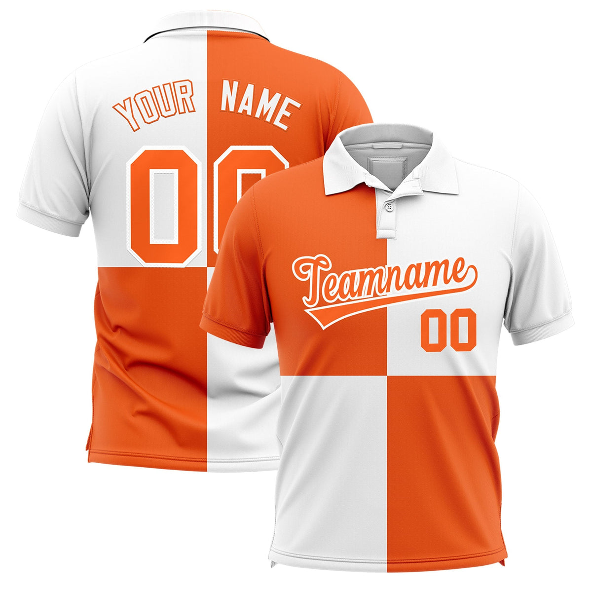 Custom White Orange Four Squares Design Performance Polo Shirt