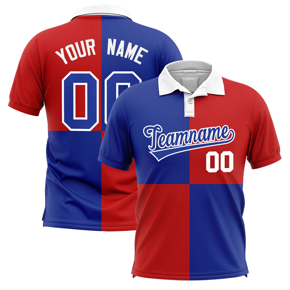 Custom Royal Red Four Squares Design Performance Polo Shirt