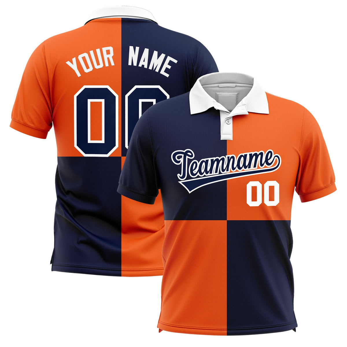 Custom Navy Orange Four Squares Design Performance Polo Shirt