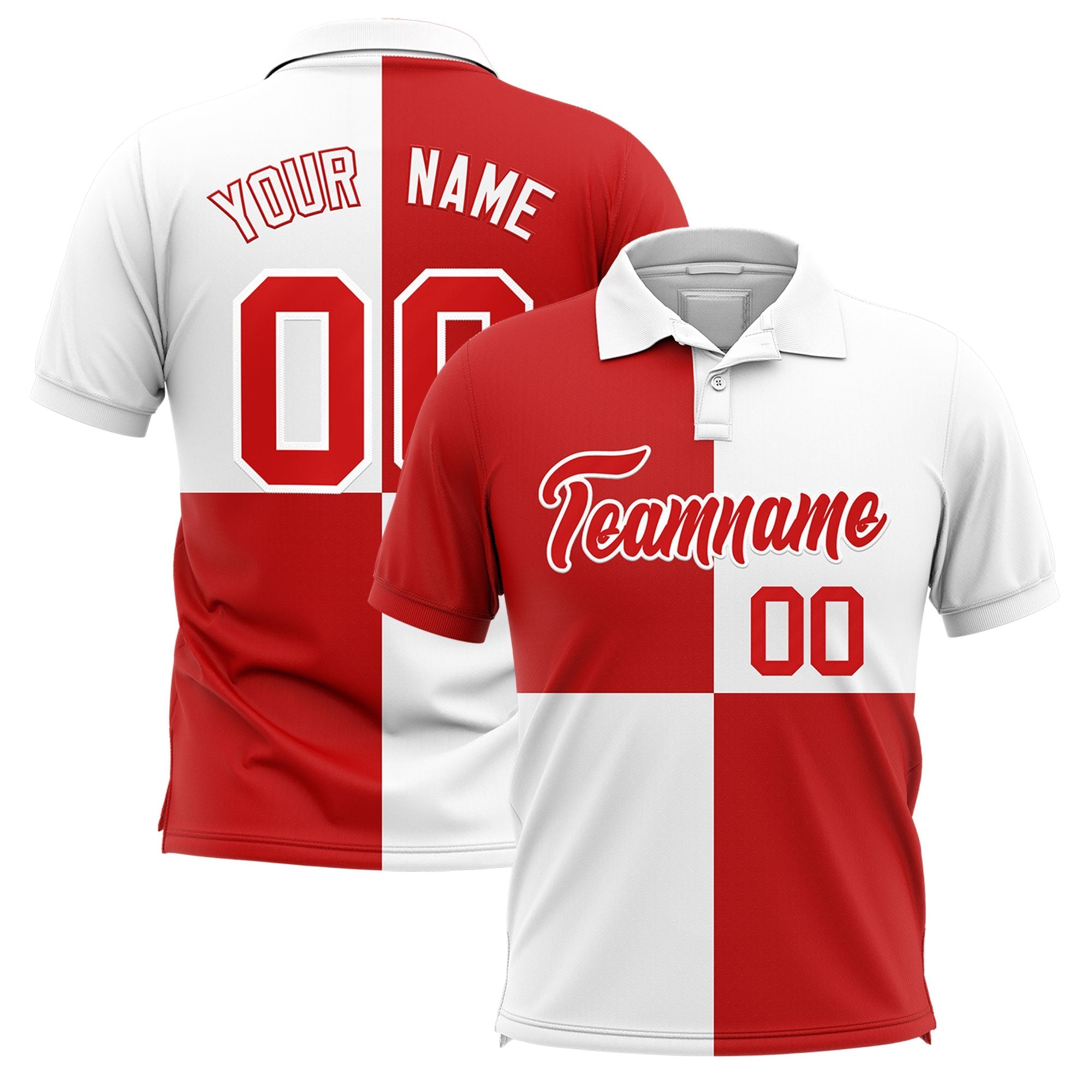 Custom White Red Four Squares Design Performance Polo Shirt