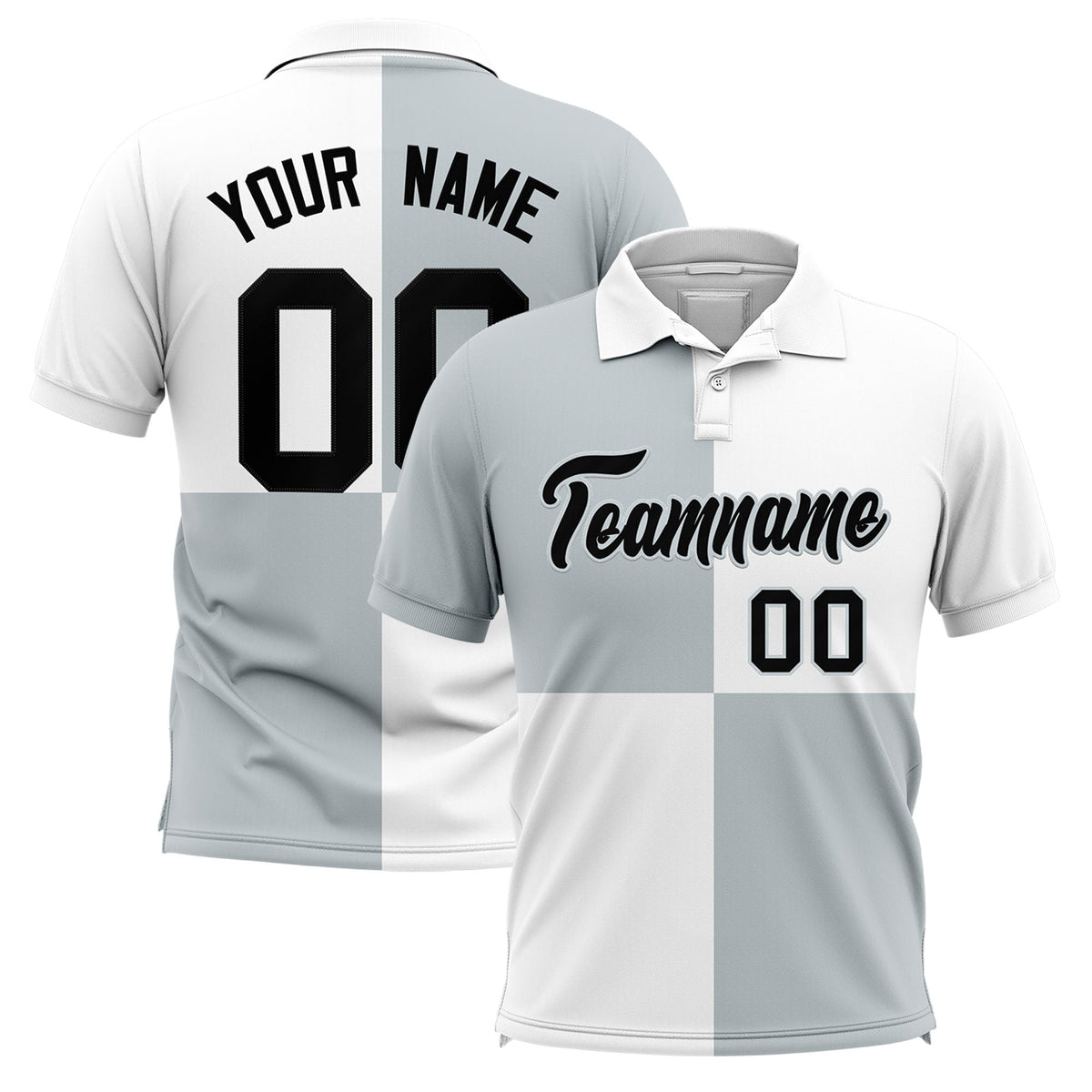 Custom Silver White Four Squares Design Performance Polo Shirt