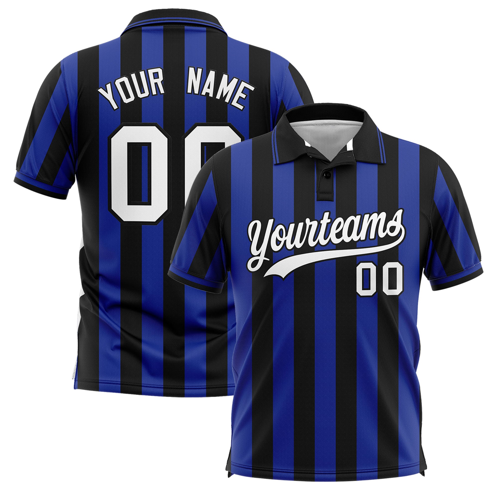 Custom Black Royal Vertical Stripes Design Performance Polo Shirt