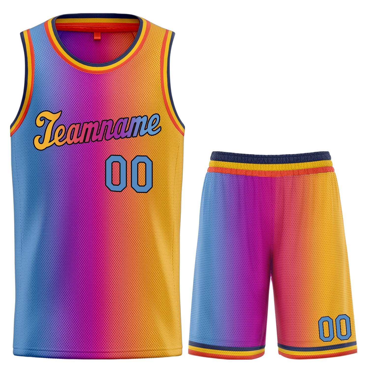 Custom Blue Pink-Yellow Gradient Fashion kits Basketball Jersey| KXKSHOP