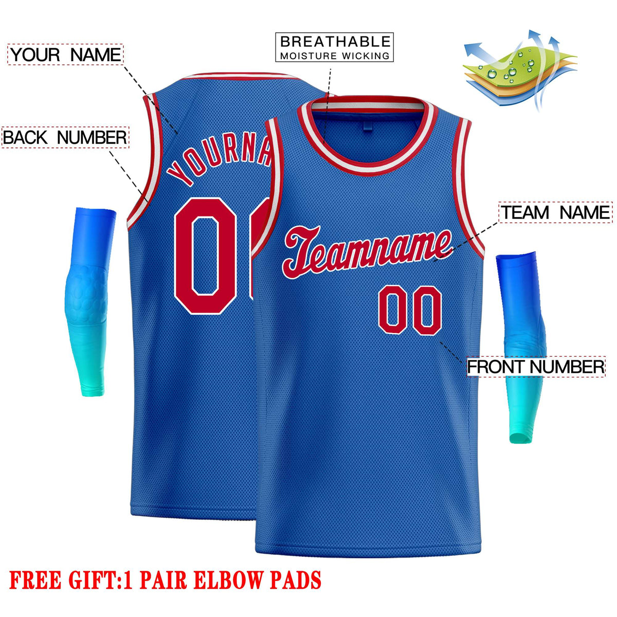 Custom Blue Red-White Classic Tops Casual Basketball Jersey