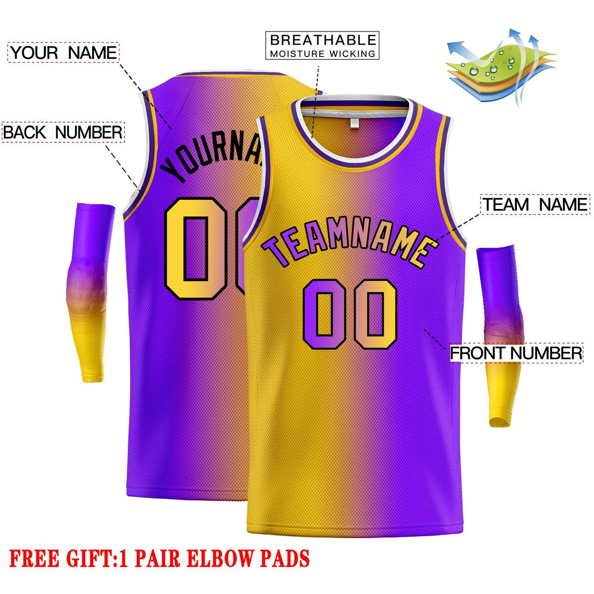 Custom Yellow Purple Black-Purple Gradient Fashion Tops Bull Basketball Jersey