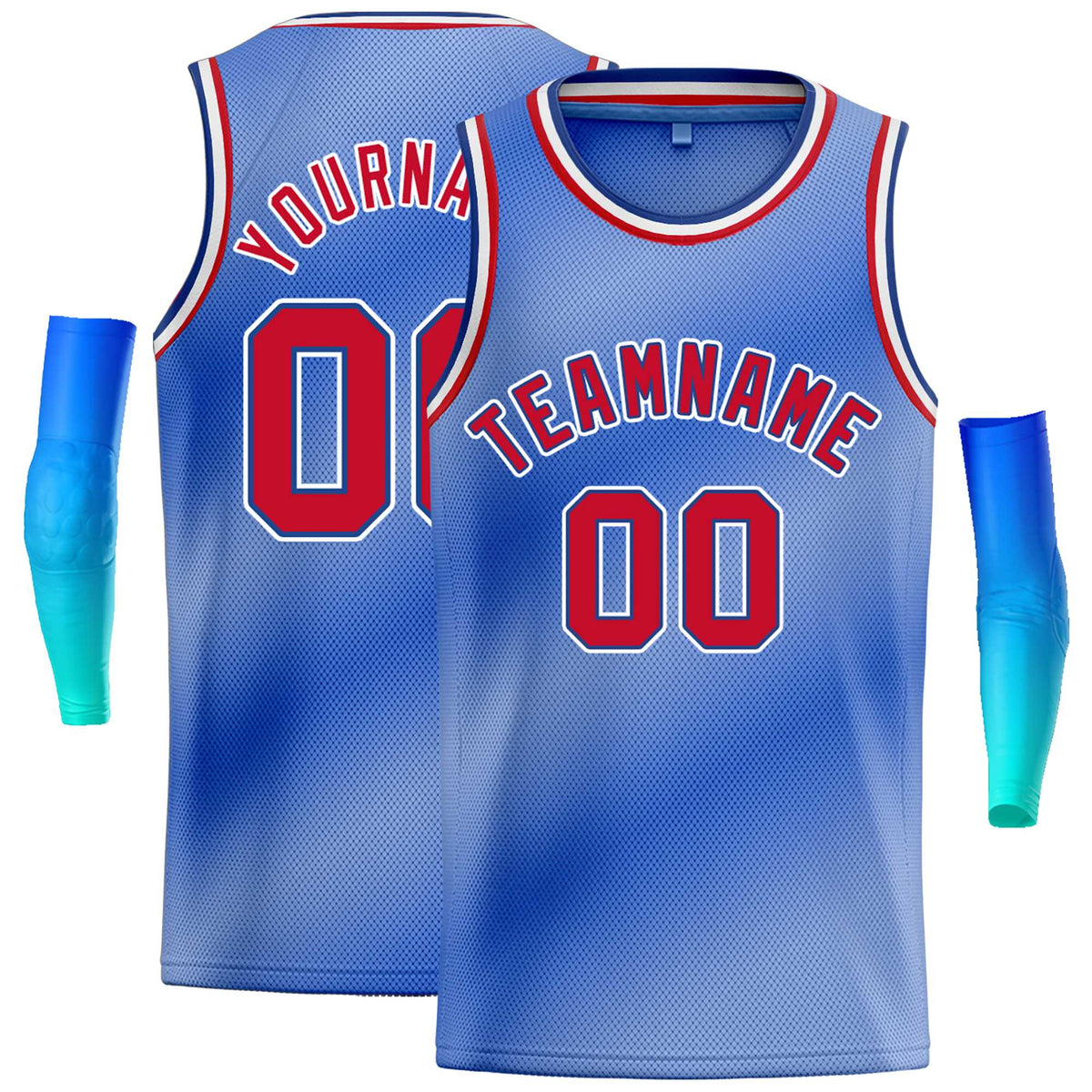 Custom Light Blue White-Red Gradient Fashion Tops Bull Basketball Jersey