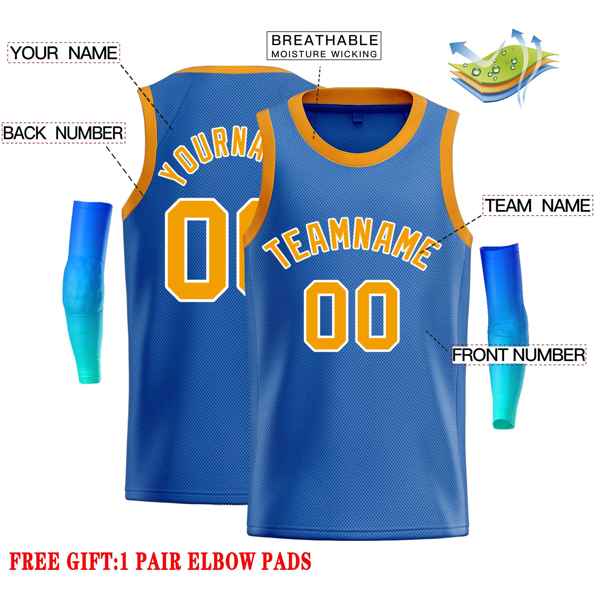 Custom Blue Yellow-White Classic Tops Casual Basketball Jersey
