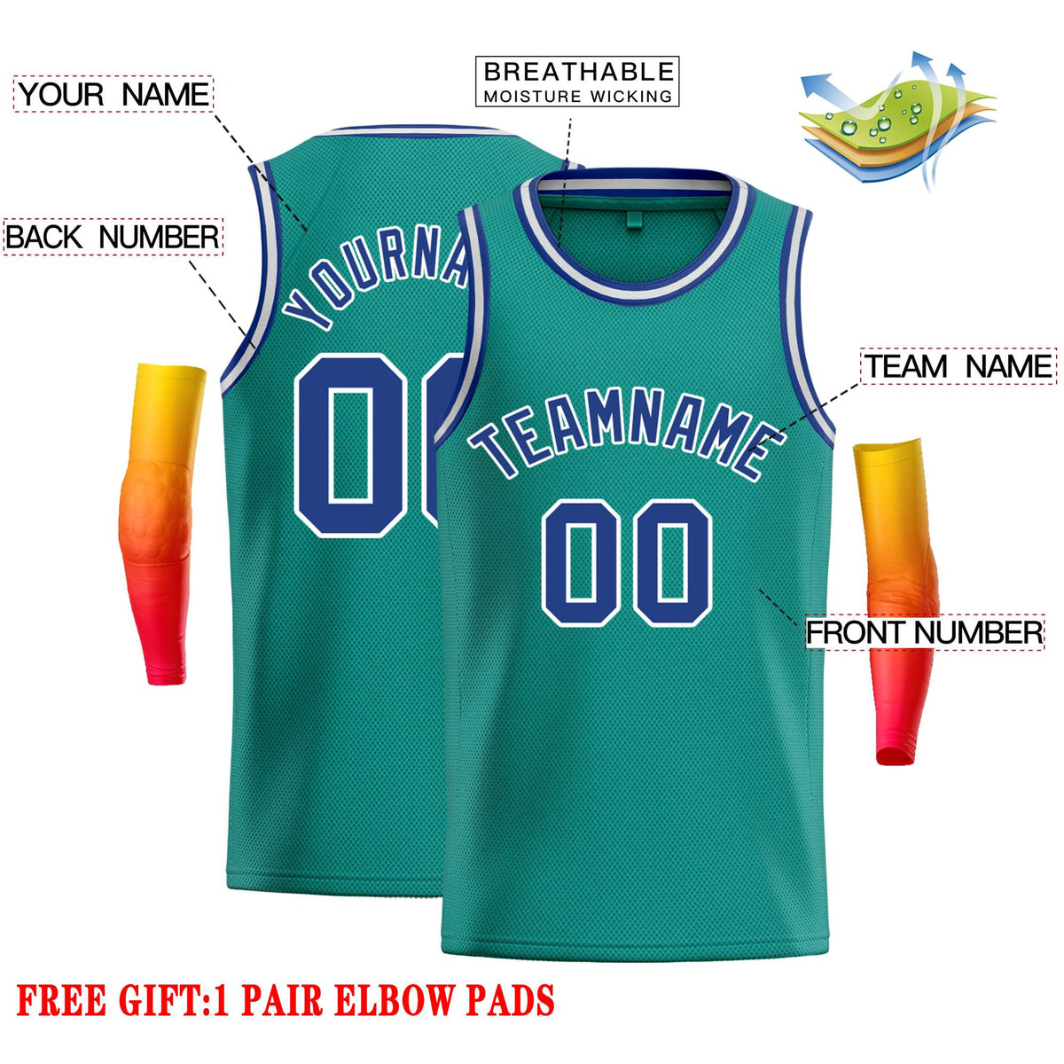 Custom Teal Royal-White Classic Tops Casual Basketball Jersey