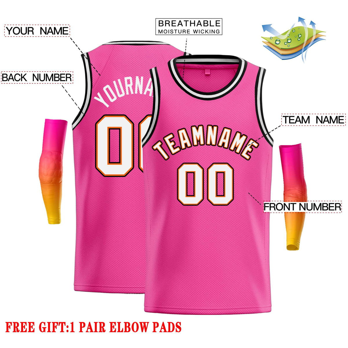 Custom Pink White-Orange Classic Tops Casual Basketball Jersey