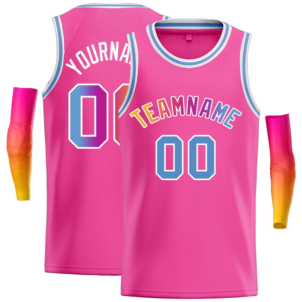 Custom Pink Yellow-White Classic Tops Casual Basketball Jersey