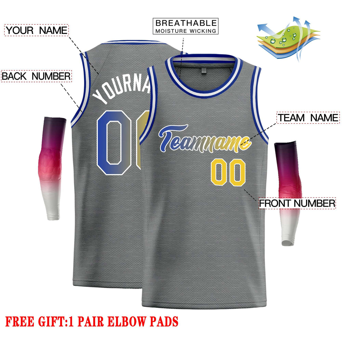 Custom Dark Gray Royal-White Classic Tops Casual Basketball Jersey