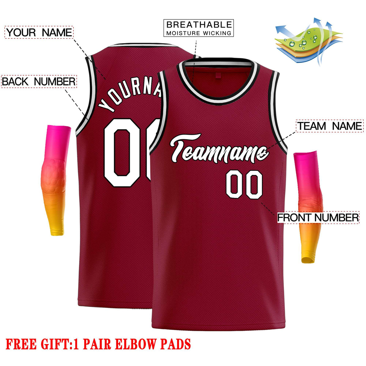 Custom Crimson White-Black Classic Tops Casual Basketball Jersey