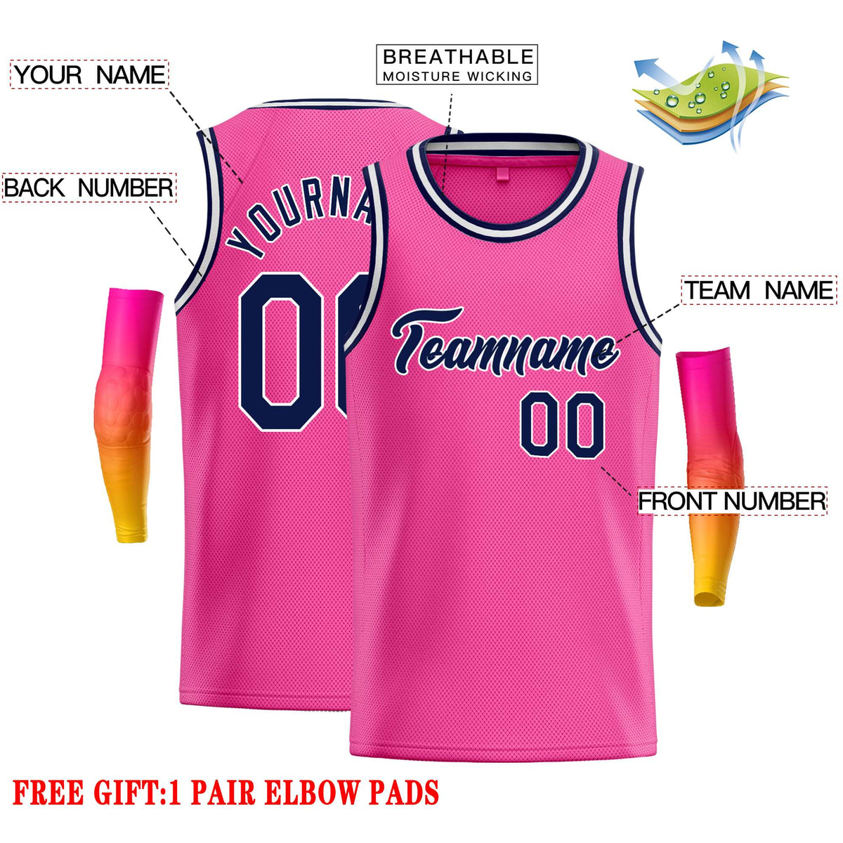 Custom Pink Navy-White Classic Tops Casual Basketball Jersey