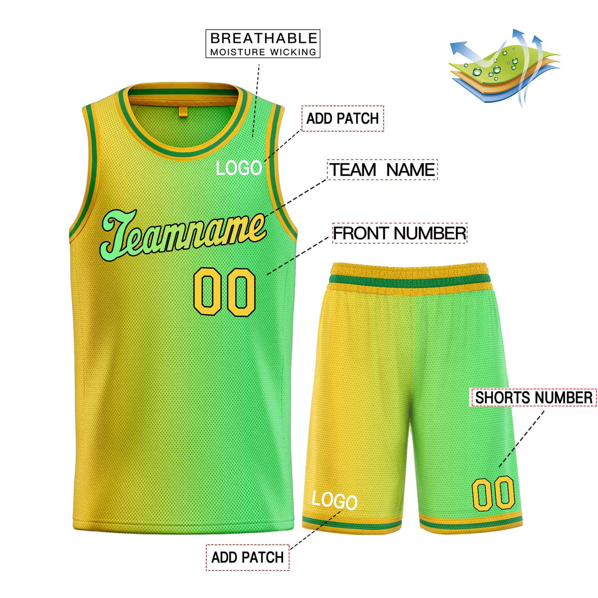 Custom Yellow Green-Black Gradient Fashion Sets Sports Uniform Basketball Jersey