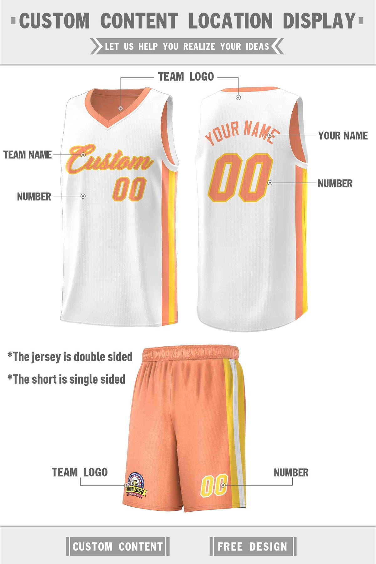 Custom White Orange-Yellow Double Side kits Men Basketball Jersey|KXKSHOP