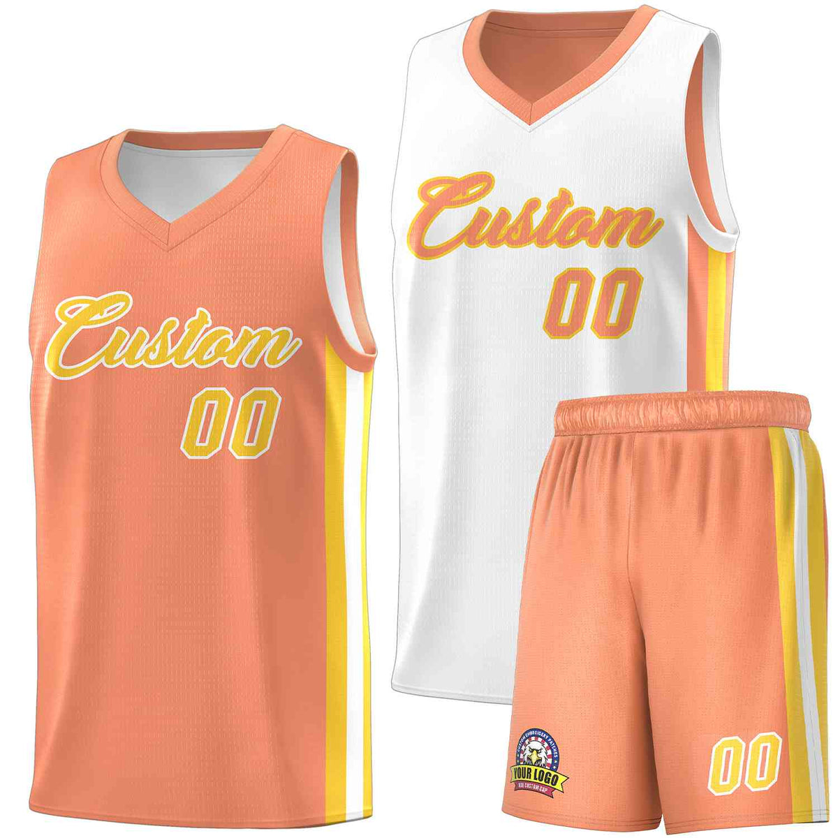 Custom White Orange-Yellow Double Side kits Men Basketball Jersey|KXKSHOP