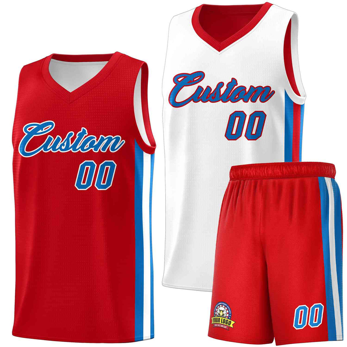 Custom Red White-Royal Double Side kits Men Basketball Jersey|KXKSHOP