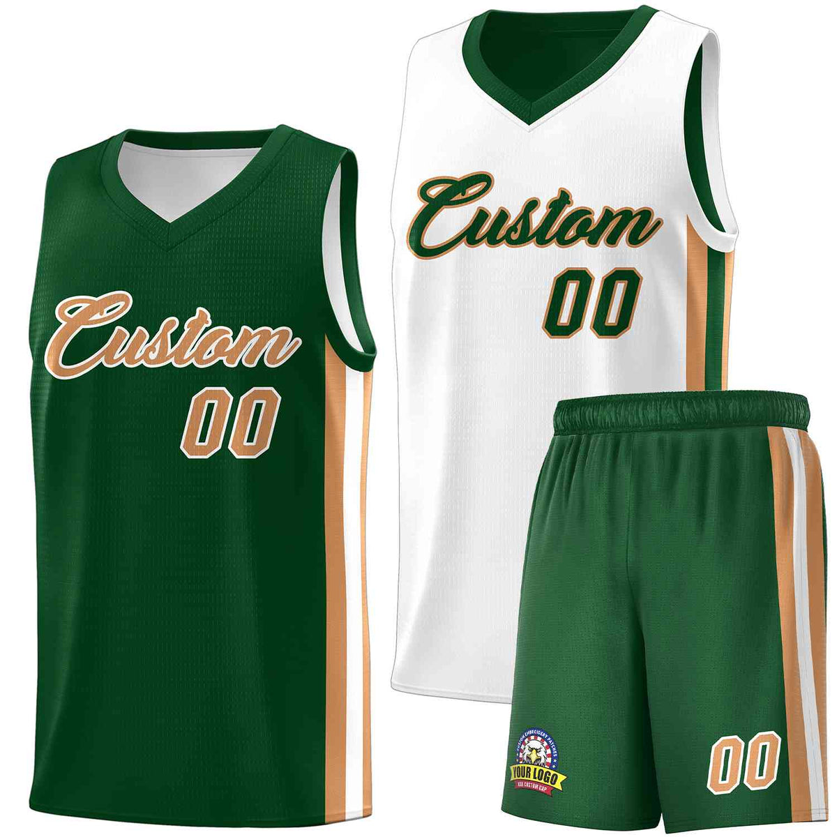 Custom Green White-Old Gold Double Side kits Men Basketball Jersey|KXKSHOP