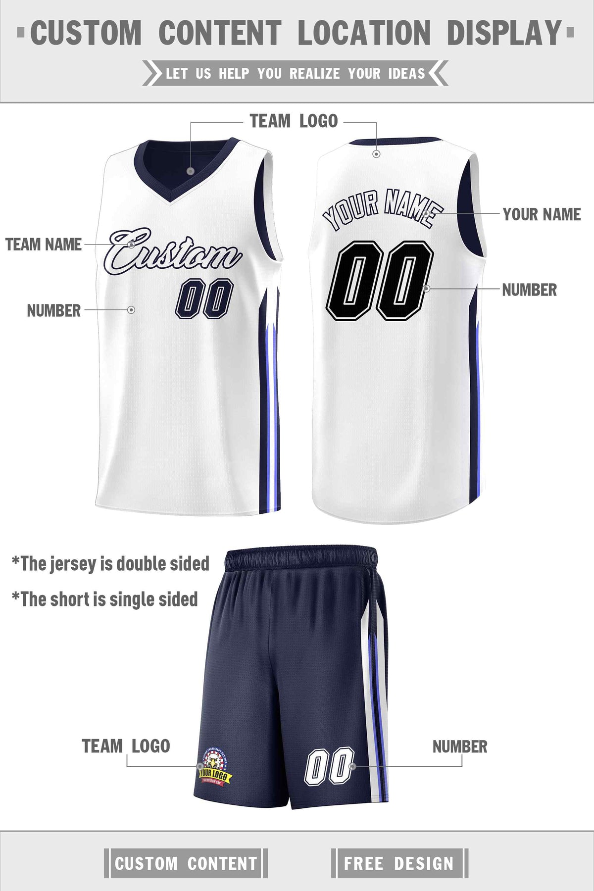 Custom Navy White Double SideKits Men Basketball Jersey | KXKSHOP