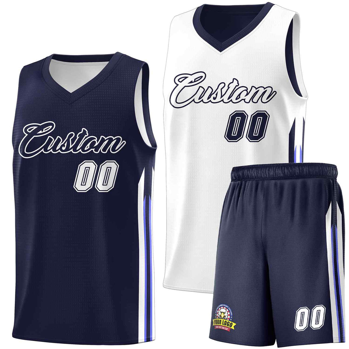Custom Navy White Double SideKits Men Basketball Jersey | KXKSHOP