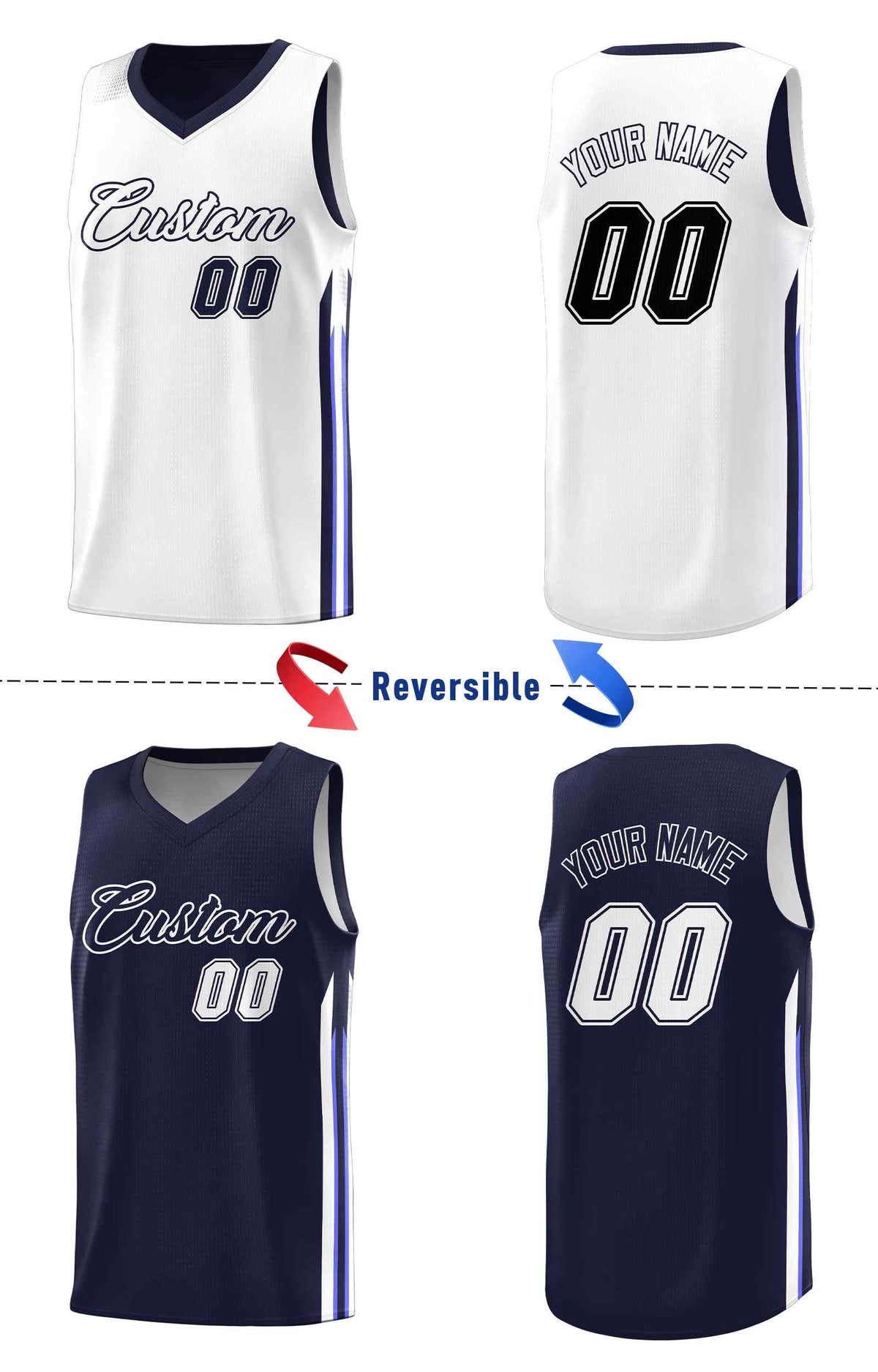 Custom Navy White Double SideKits Men Basketball Jersey | KXKSHOP