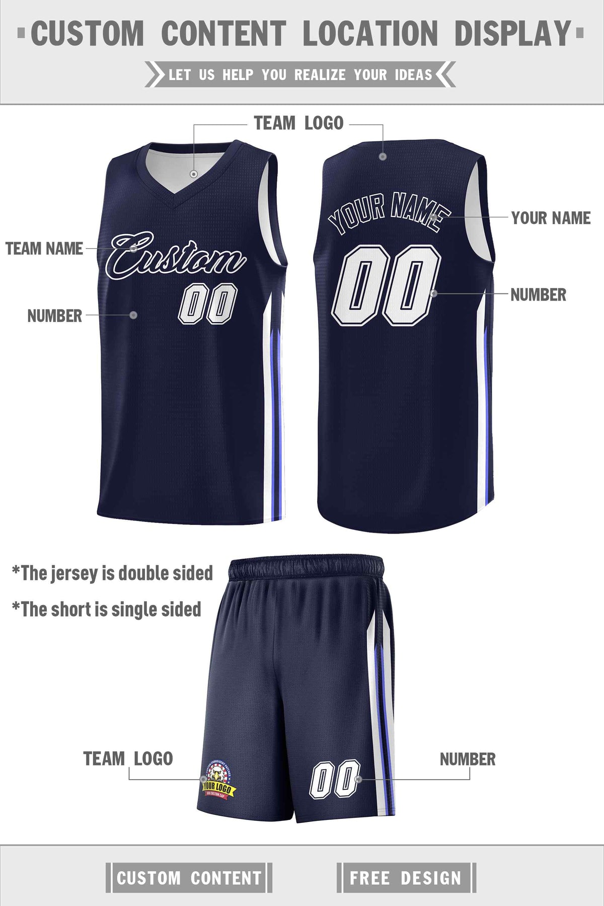 Custom Navy White Double SideKits Men Basketball Jersey | KXKSHOP