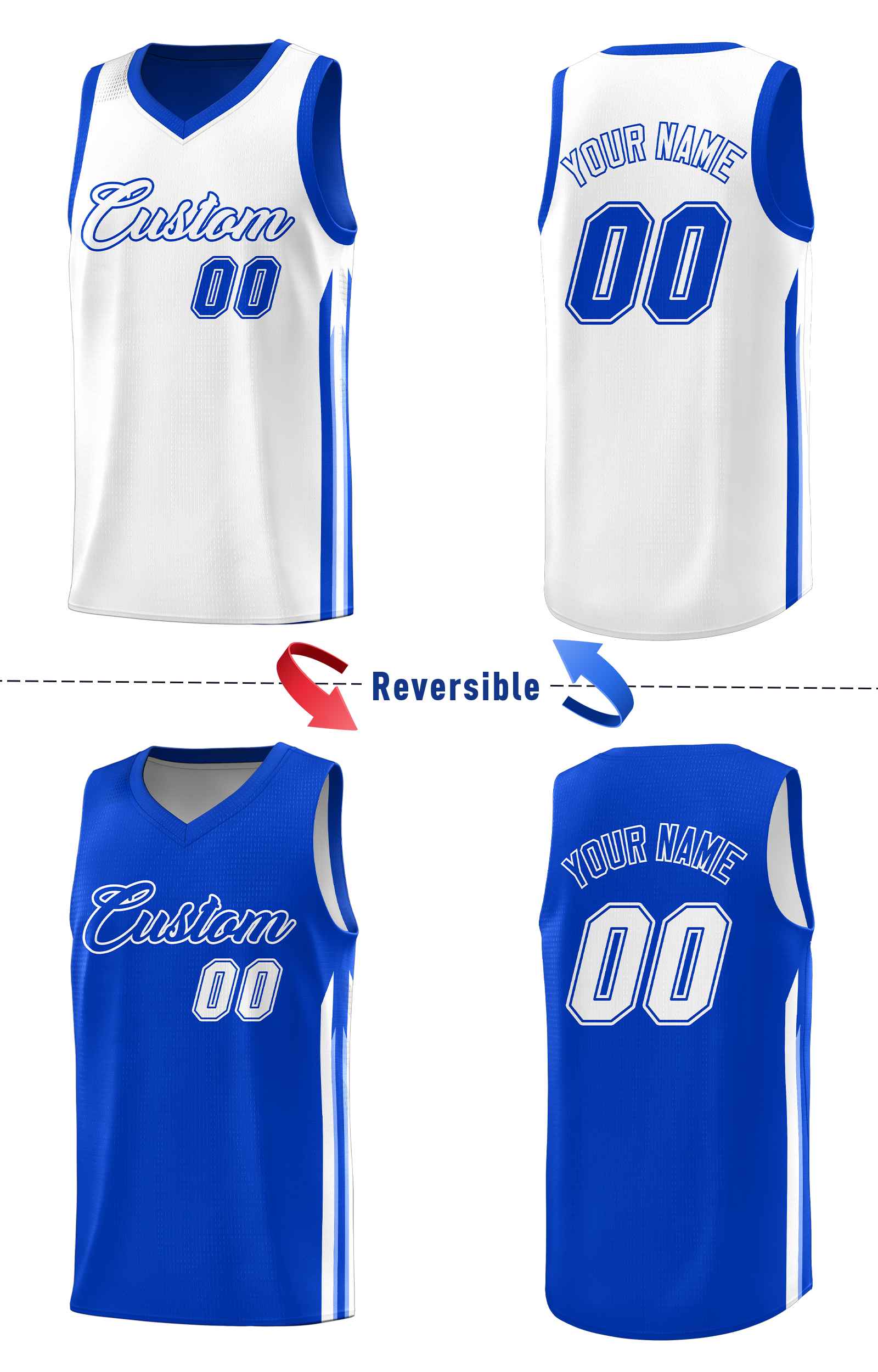 Maillot de basket-ball personnalisé Royal White Double SideKits pour homme