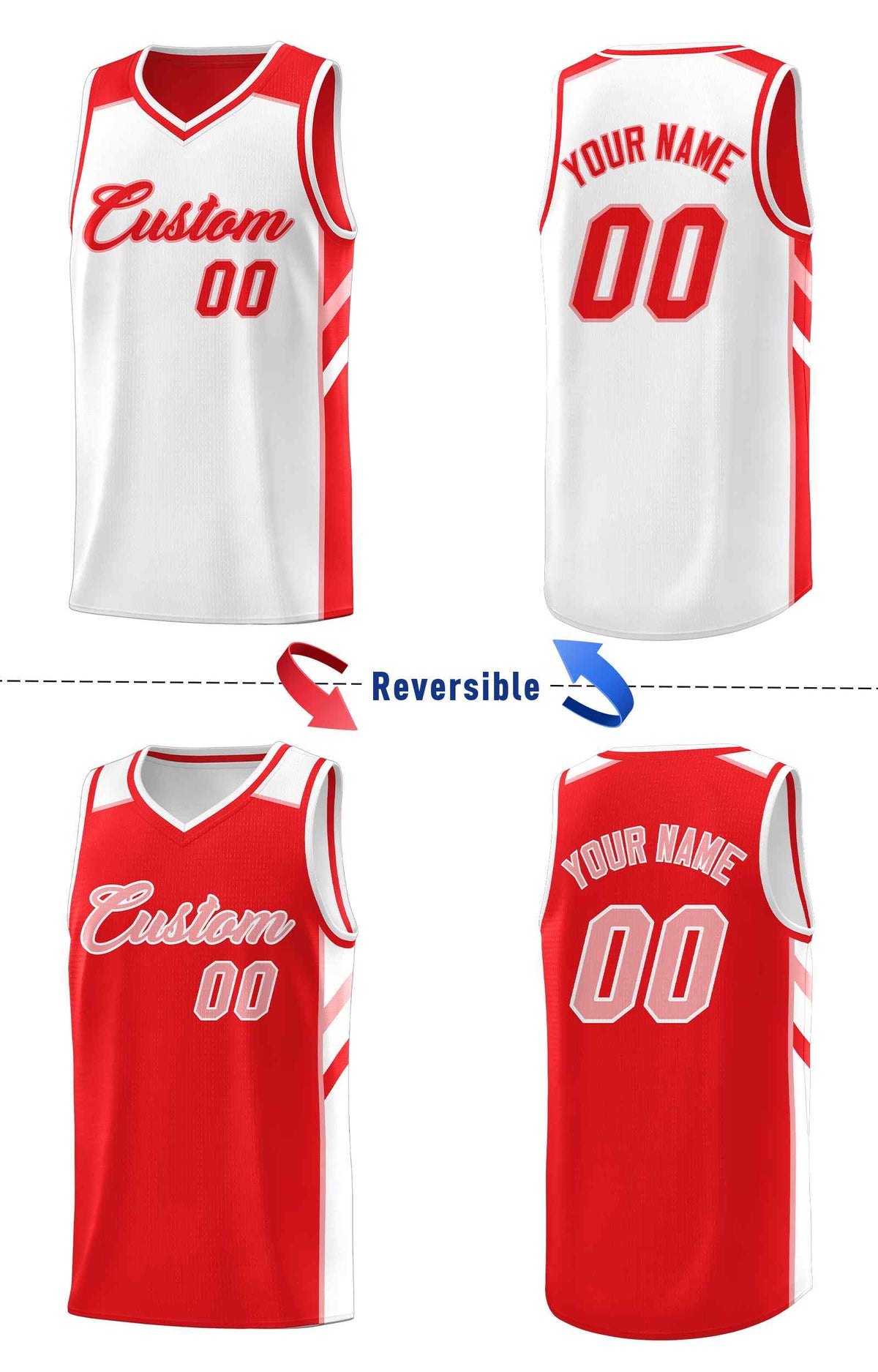 Custom Red White-Pink Double Side Sets Men Basketball Jersey