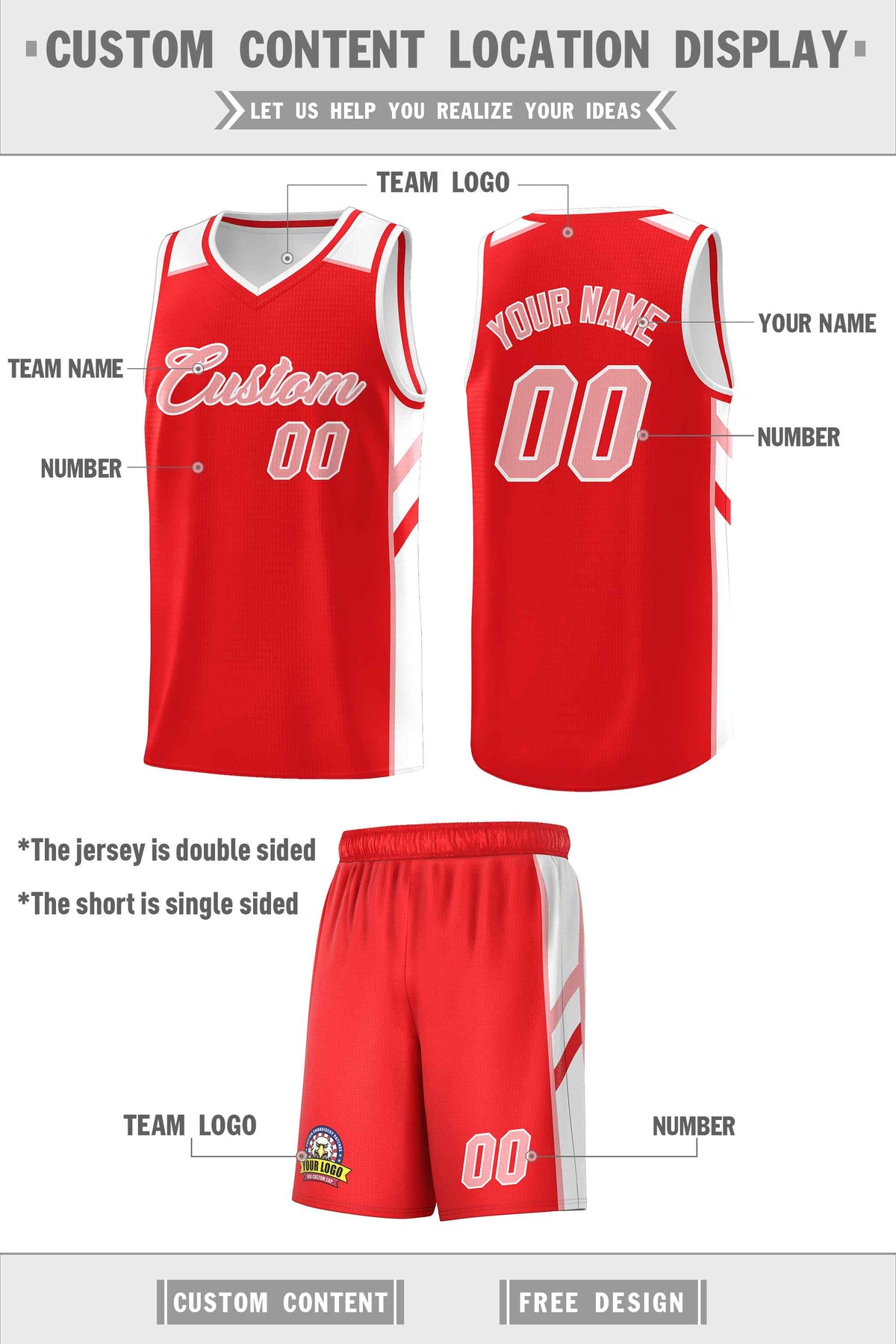 Custom Red White-Pink Double Side Sets Men Basketball Jersey