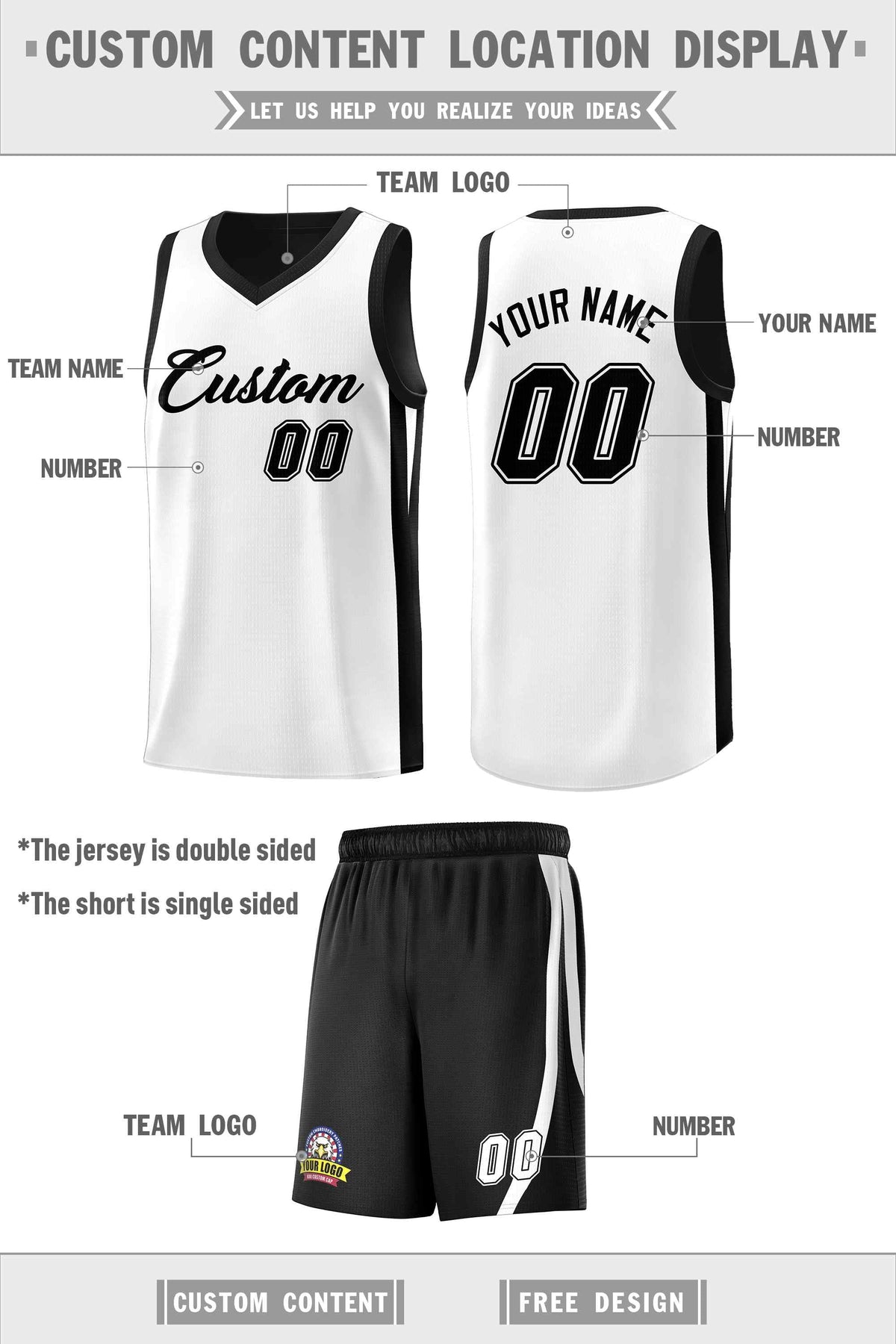 Custom Black White Double Side Sets Men Basketball Jersey | KXKSHOP