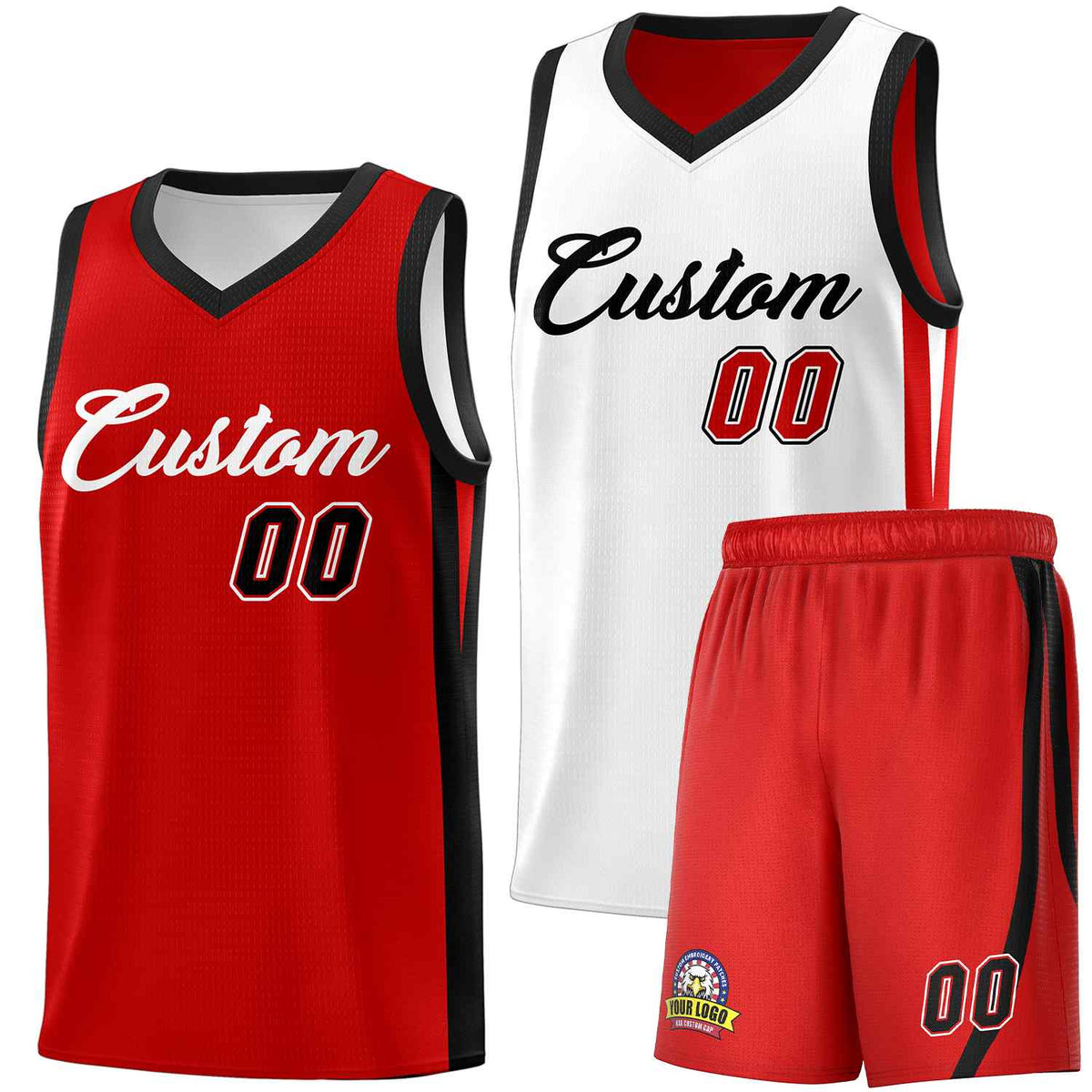 Custom White Red-Black Double Side Sets Men Basketball Jersey | KXKSHOP