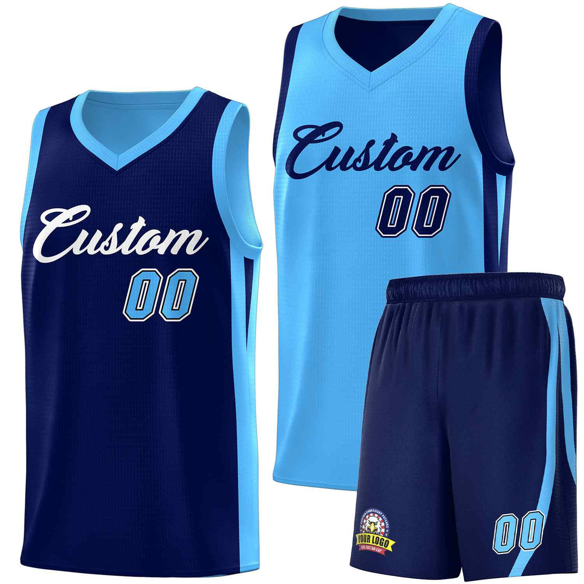 Custom Navy Light Blue Double Side Sets Men Basketball Jersey | KXKSHOP