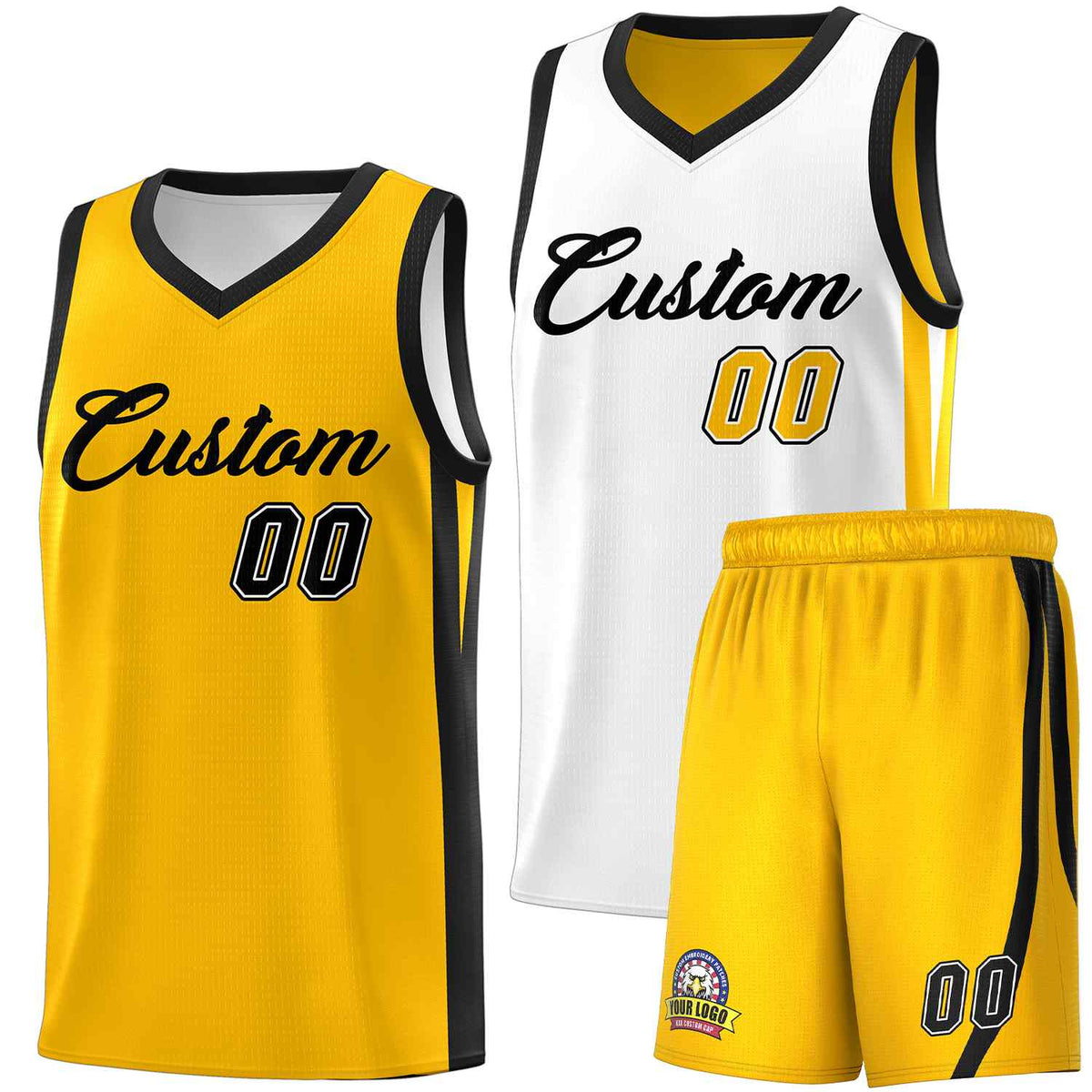 Custom White Yellow Double Side Sets Men Basketball Jersey | KXKSHOP