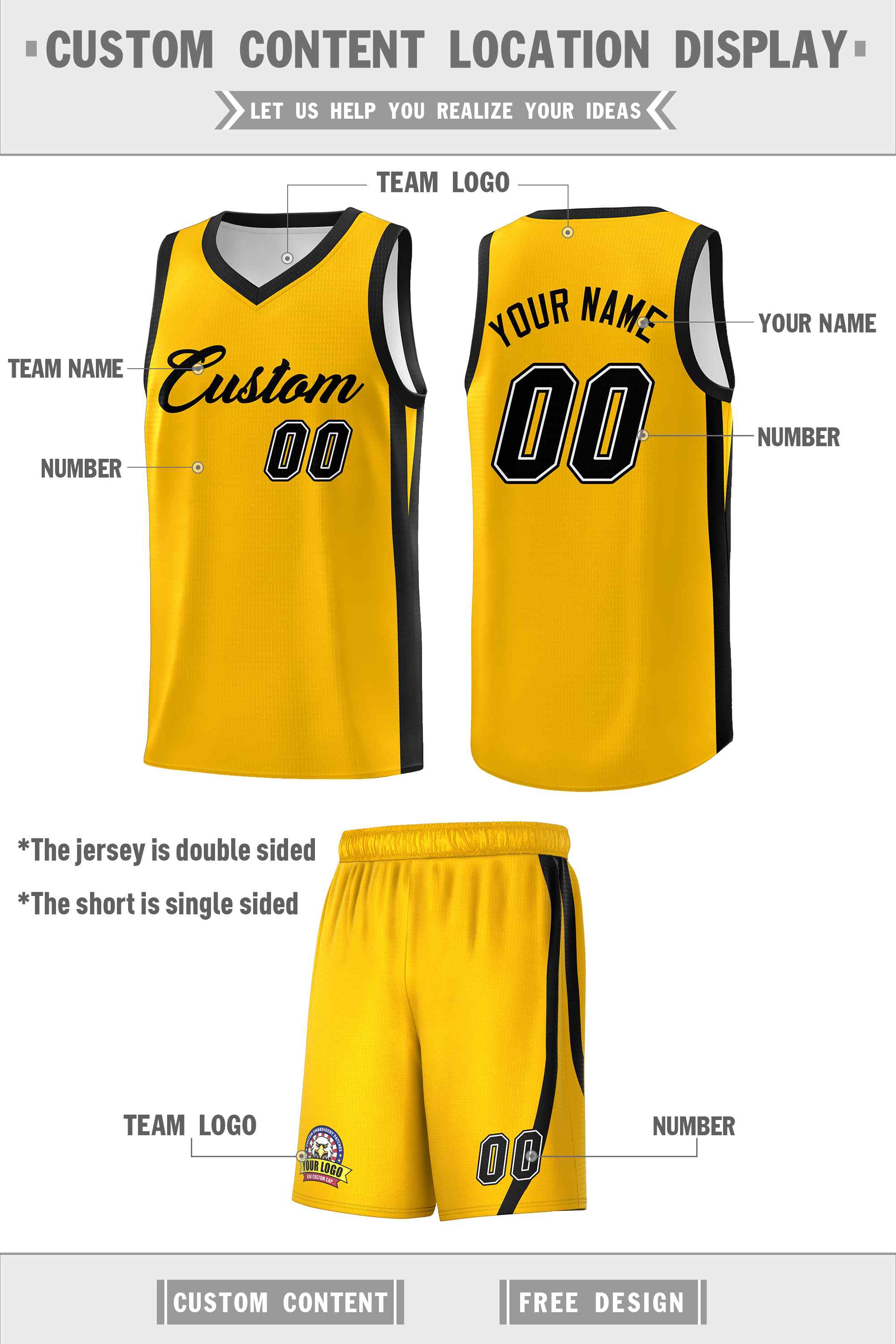 Benutzerdefinierte weiß gelb Doppelseiten-Sets Männer Basketball Jersey