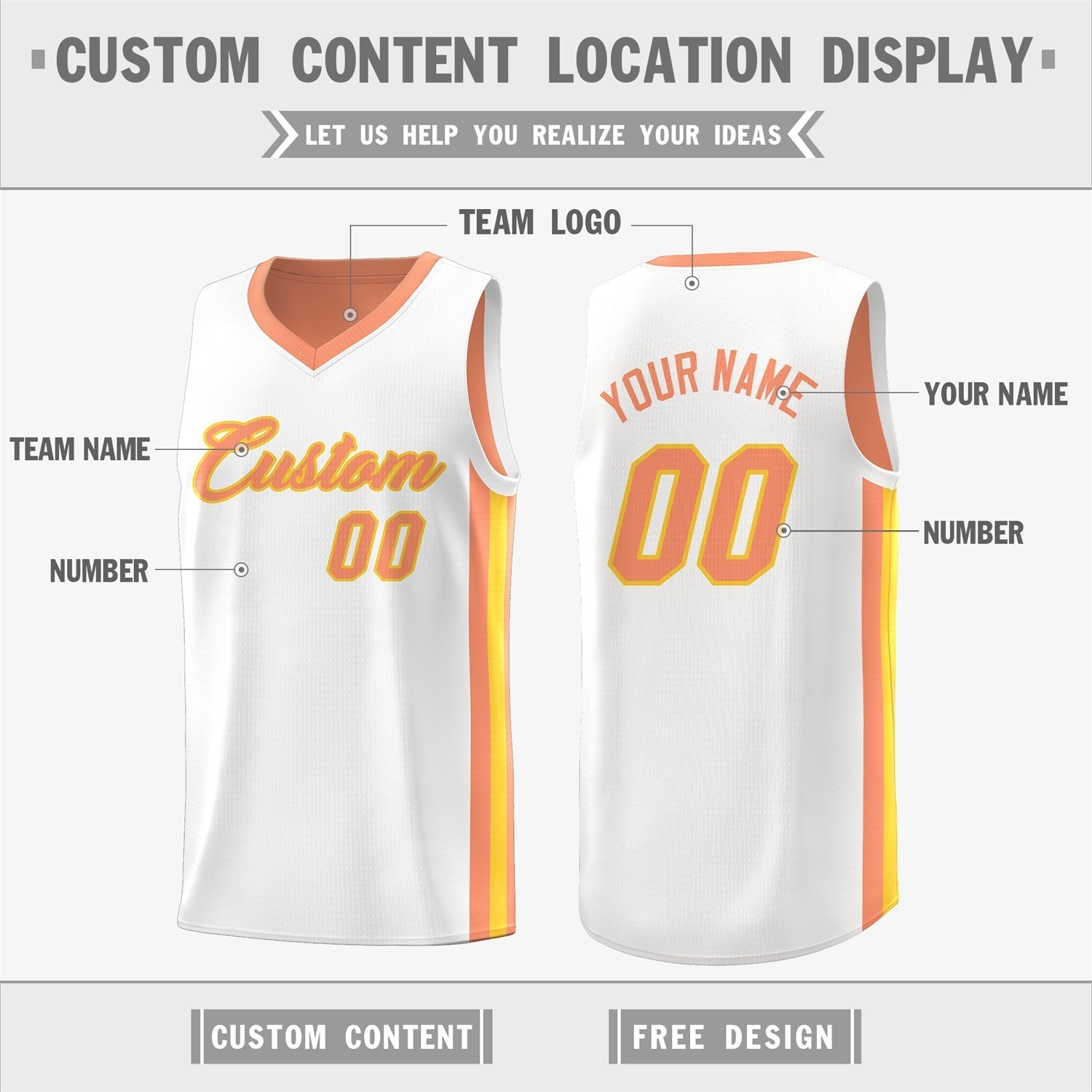 Custom White Orange Double Side Tops Basketball Jersey | KXKSHOP