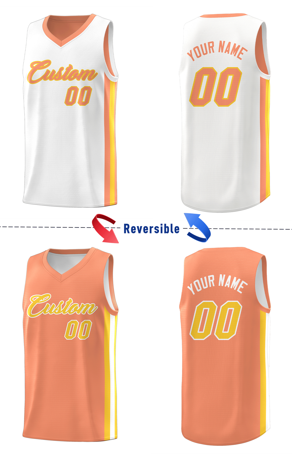 Custom White Orange Double Side Tops Basketball Jersey | KXKSHOP