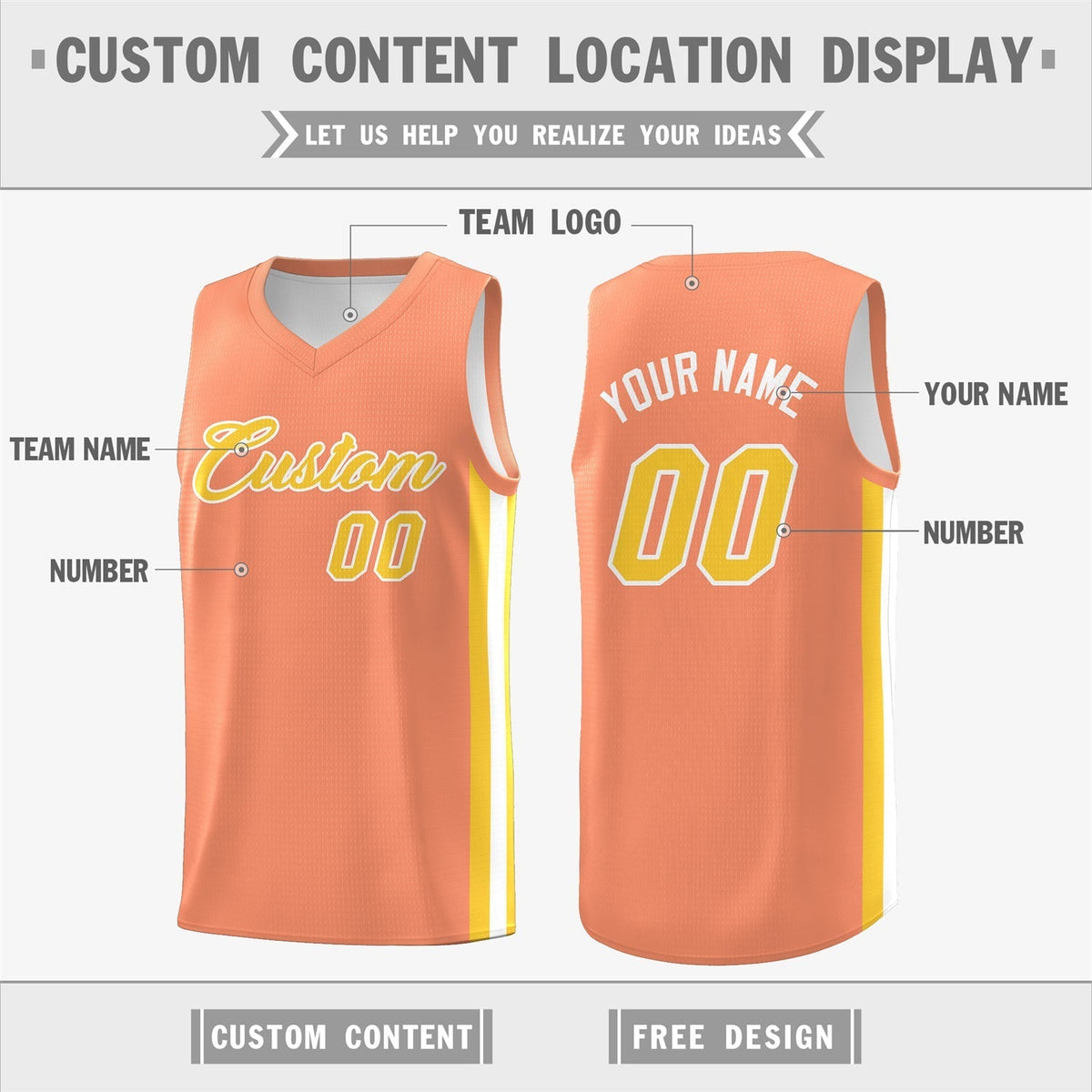 Custom White Orange Double Side Tops Basketball Jersey | KXKSHOP
