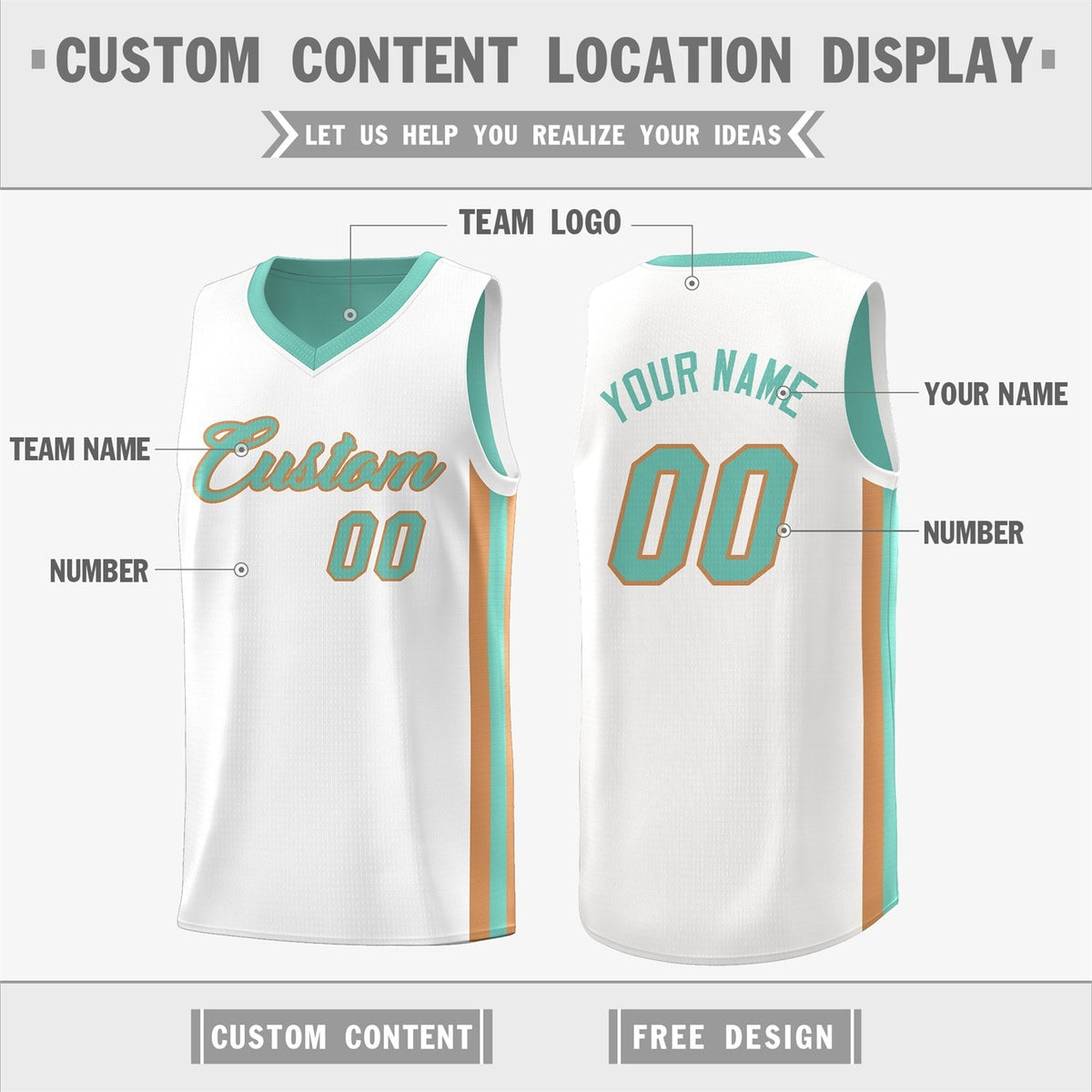 Custom White Orange Double Side Tops Basketball Jersey | KXKSHOP