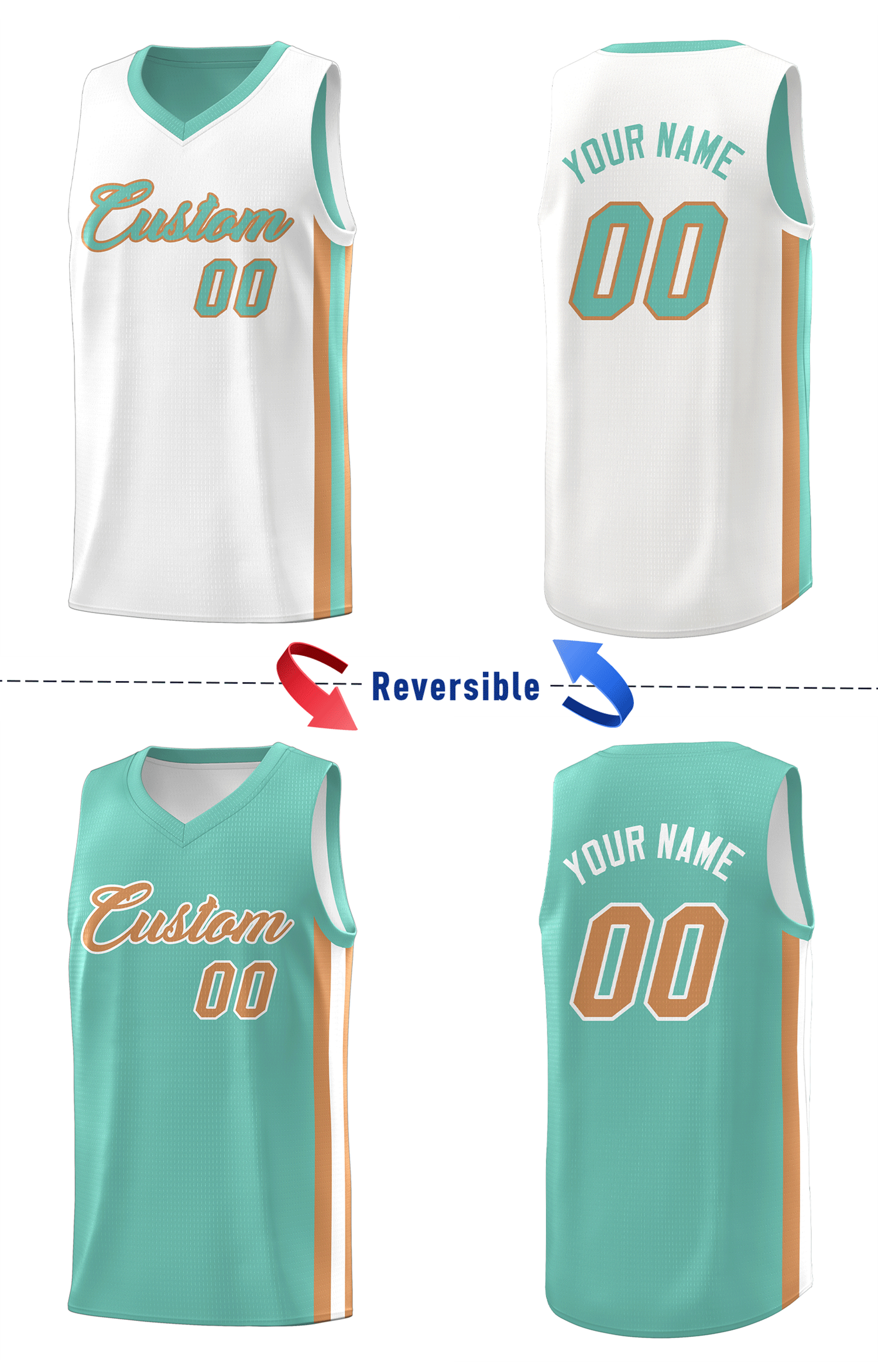 Custom White Orange Double Side Tops Basketball Jersey | KXKSHOP