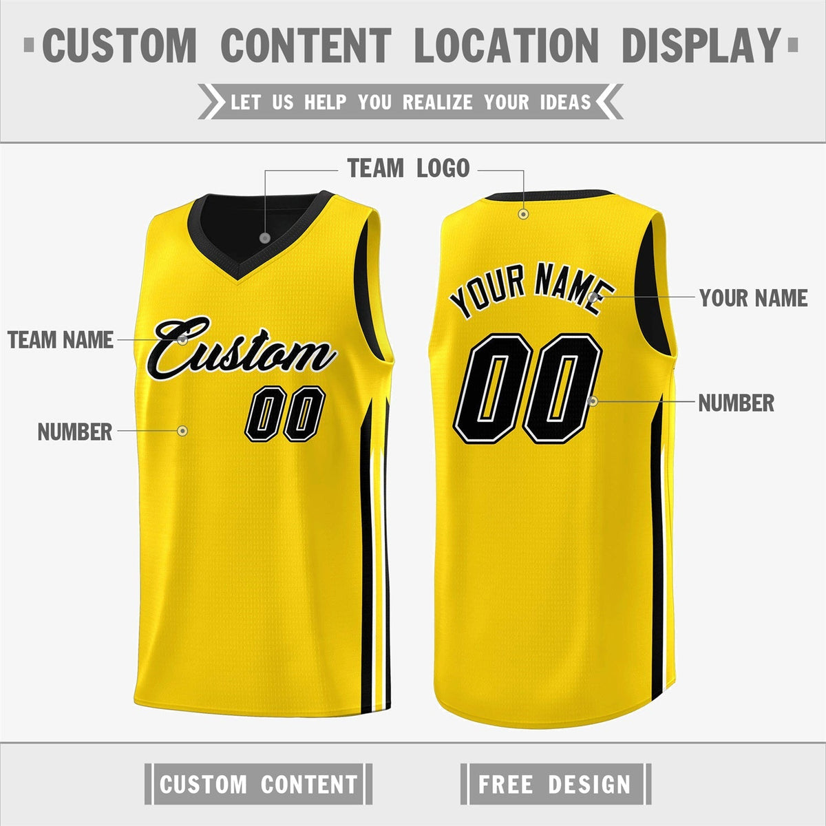 Custom Black Yellow Double Side Tops Men Training Basketball Jersey