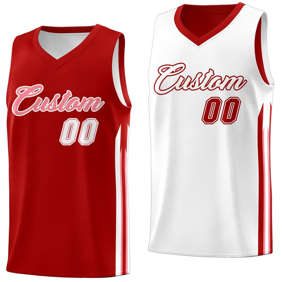 Custom Red White Double Side Tops Men Training Basketball Jersey | KXKSHOP