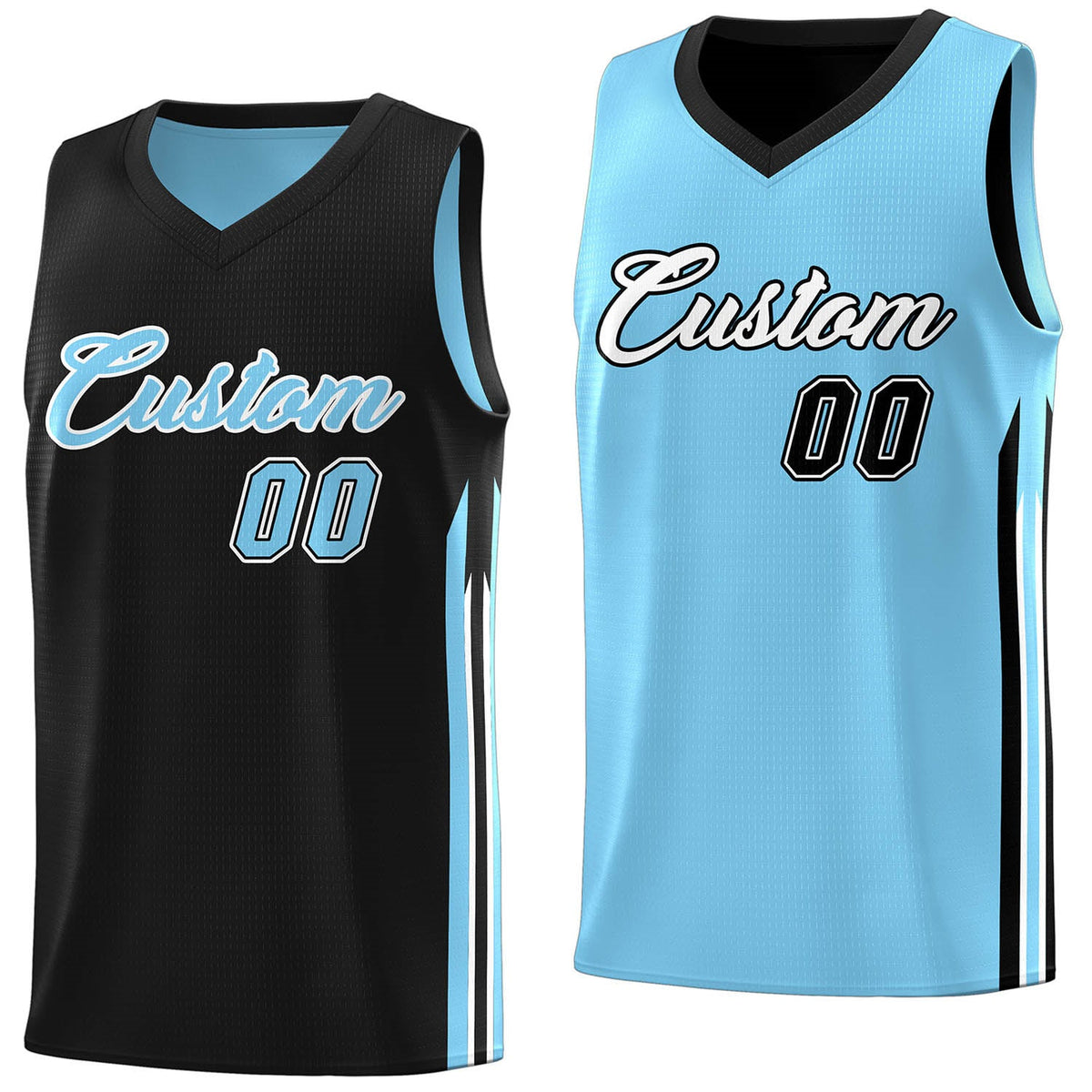 Custom Black Light Blue Double Side Tops Training Basketball Jersey | KXKSHOP