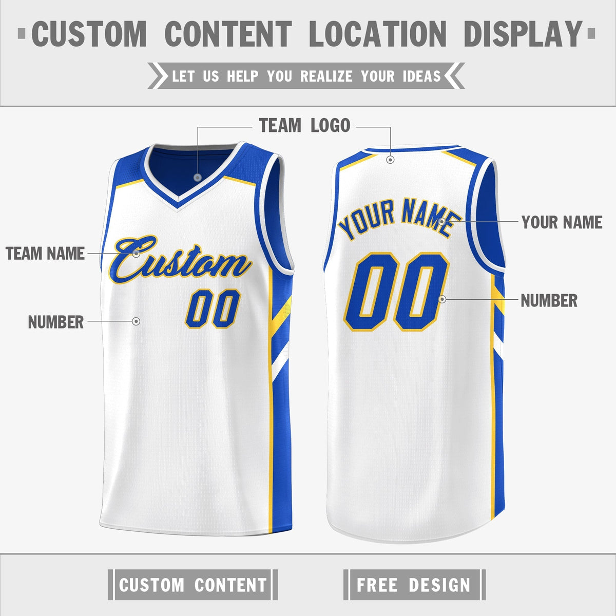 Custom Royal White-Yellow Double Side Tops Fashion Basketball Jersey | KXKSHOP