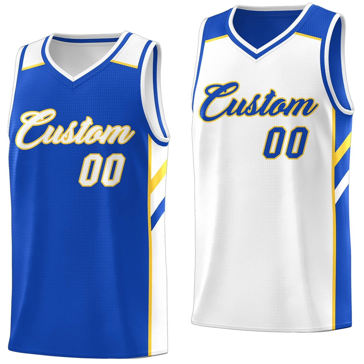 Custom Royal White-Yellow Double Side Tops Fashion Basketball Jersey | KXKSHOP