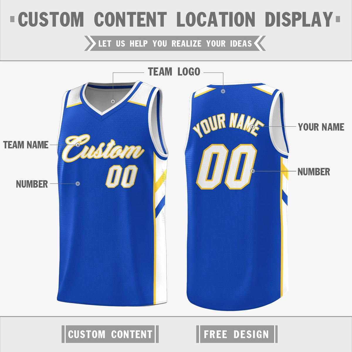 Custom Royal White-Yellow Double Side Tops Fashion Basketball Jersey | KXKSHOP
