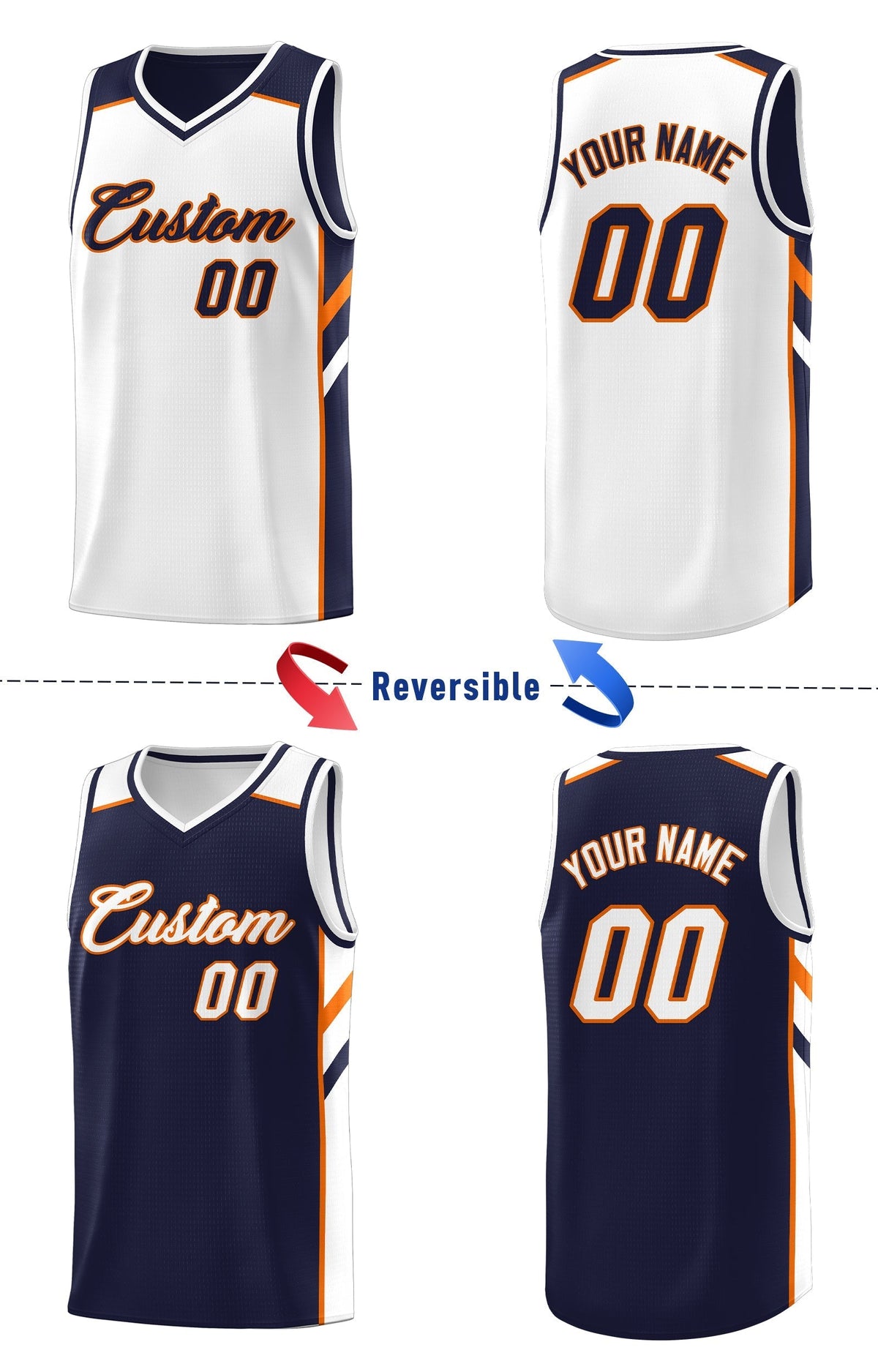 Custom Royal White-Yellow Double Side Tops Fashion Basketball Jersey | KXKSHOP