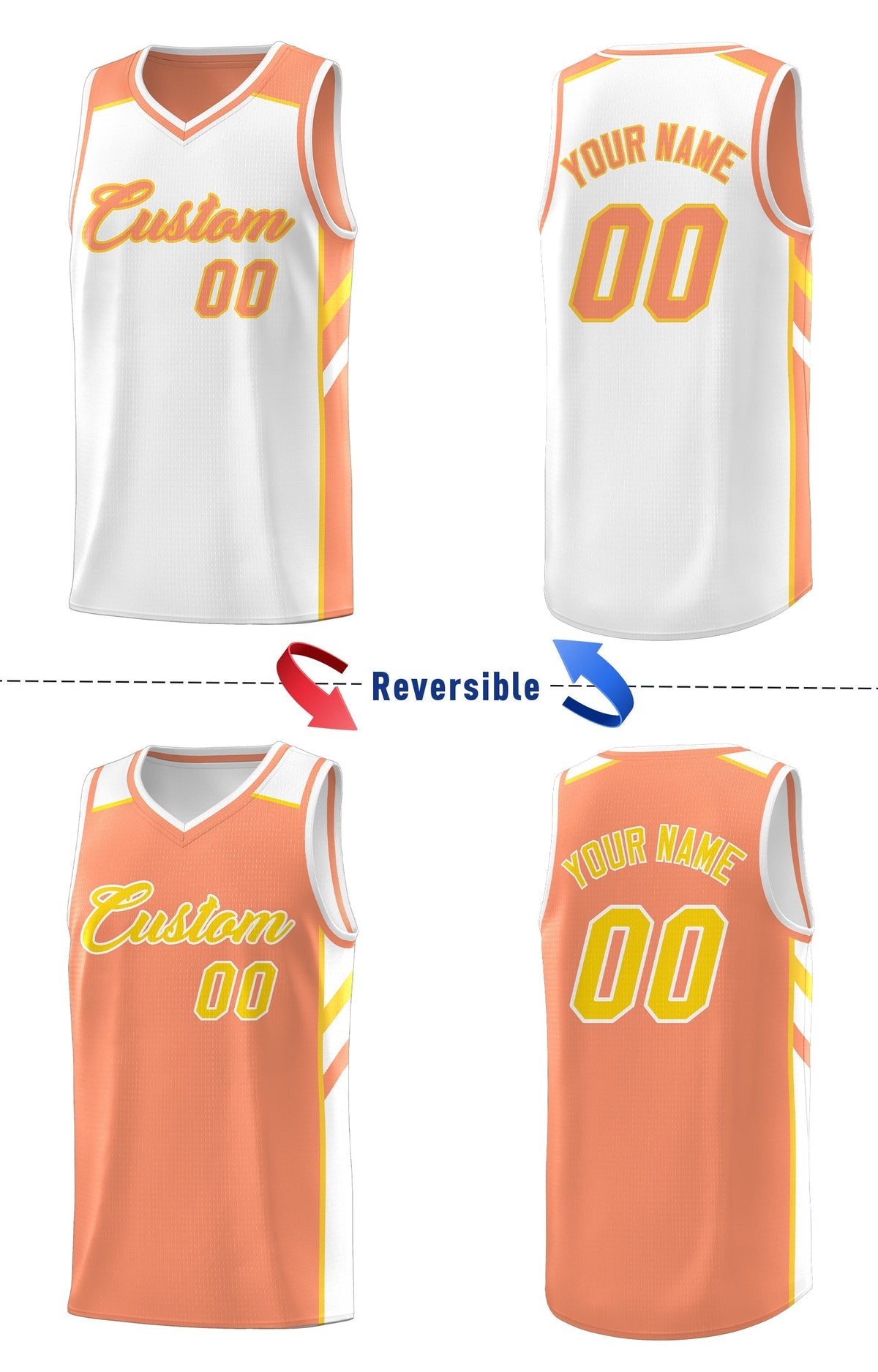 Custom Royal White-Yellow Double Side Tops Fashion Basketball Jersey | KXKSHOP